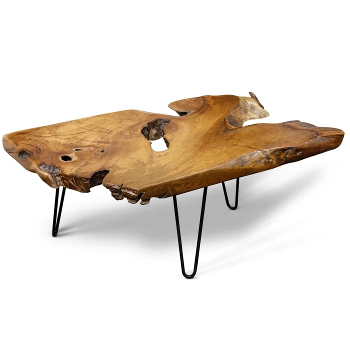 Condition photo showing New/Like New for stylecraft badang carving natural teak coffee table with clear lacquer finish idw82658