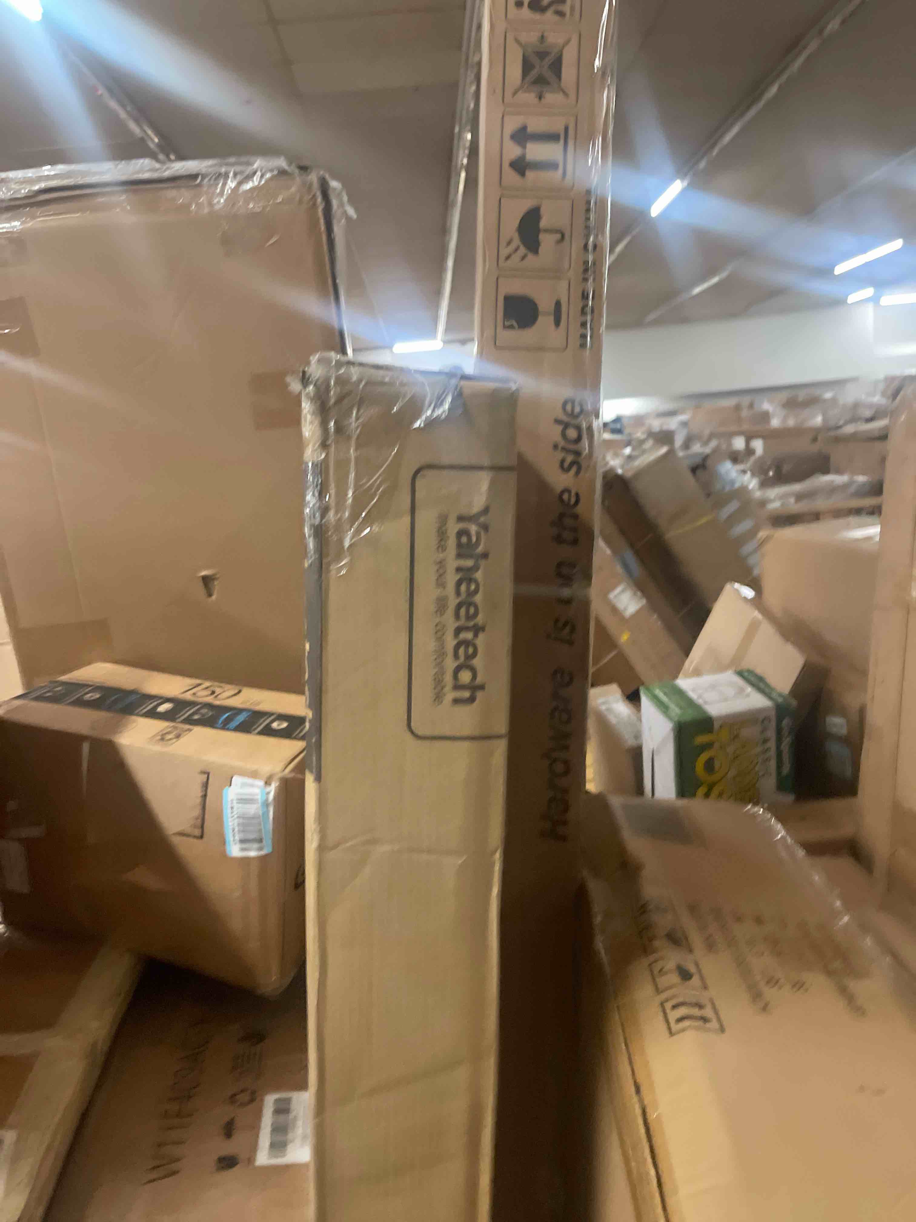 Condition photo showing New/Like New for yaheetech queen bed frame with usb charging station and storage shelf/upholstered headboard platform bed with wing side/wooden slats support/noise free/no box spring needed/easy assembly, beige