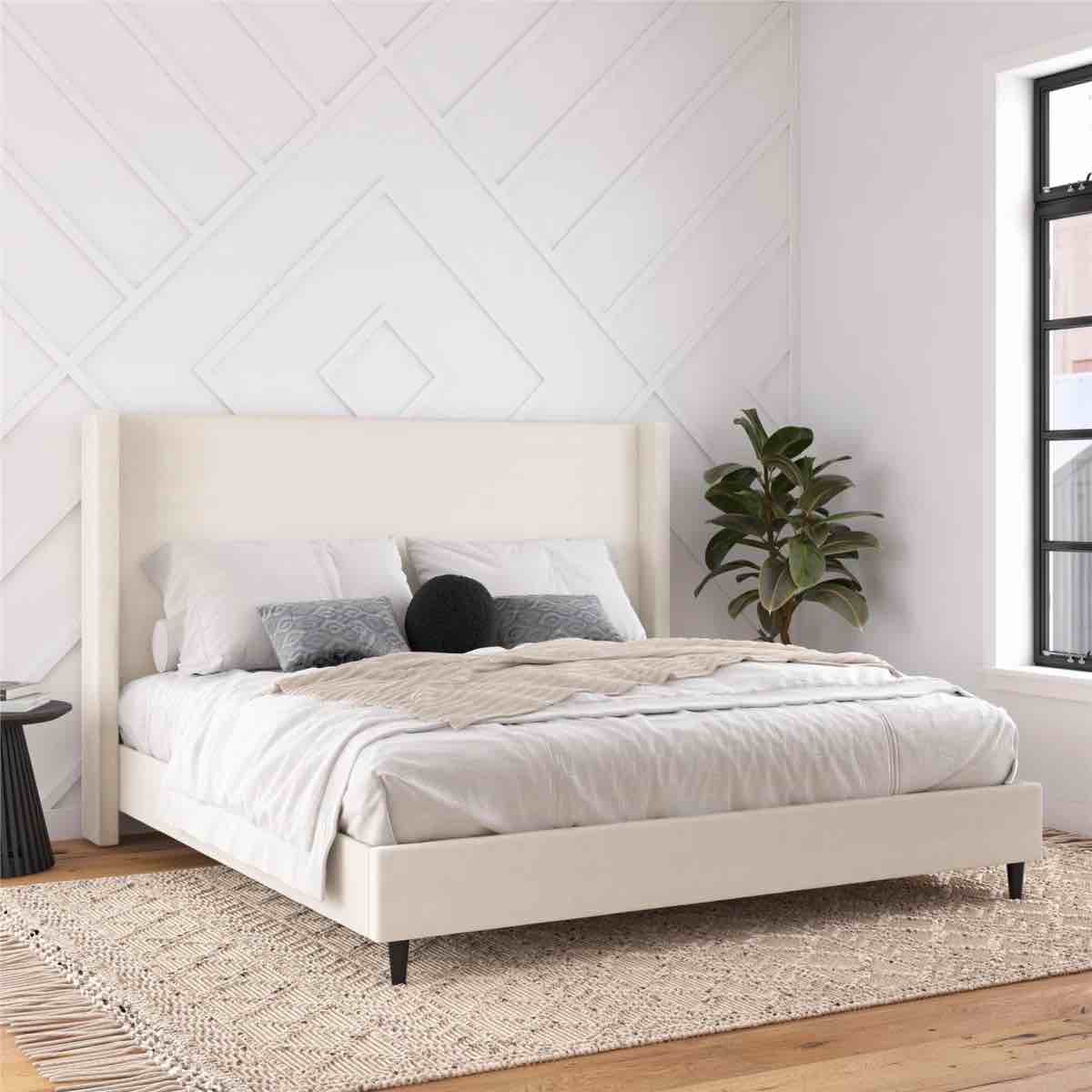 Condition photo showing New/Like New for ana king upholstered wingback bed king