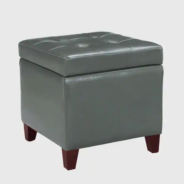 Condition photo showing New/Like New for adeco bonded leather storage ottoman square tufted cube footstool - grey