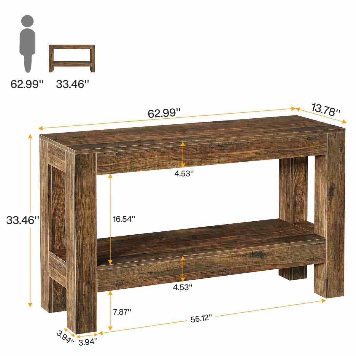Condition photo showing New/Like New for 63" console table, farmhouse 2-tier entryway table sofa table