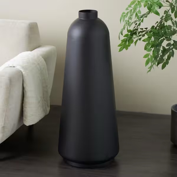 black metal decorative vase with narrow opening