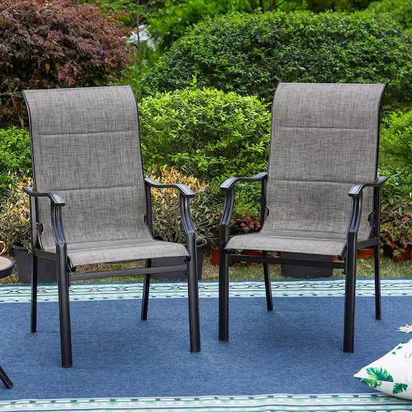Condition photo showing New/Like New for ergonomic high back padded text ilene metal outdoor dining chair set of 4