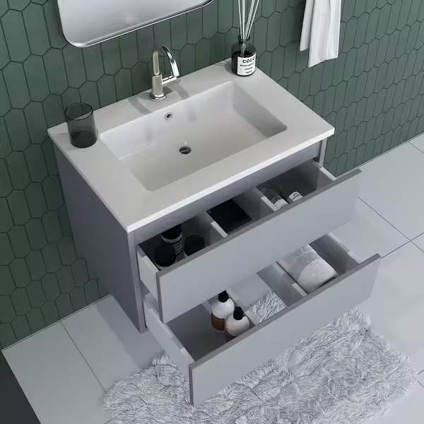 Condition photo showing New/Like New for salt 30 in. w x 20 in. d bath vanity in gray