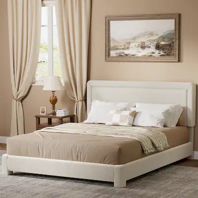 Condition photo showing New/Like New for vipbear - queen size upholstered bed frame with adjustable headboard, soft rounded corners, no box spring required, easy assembly - beige