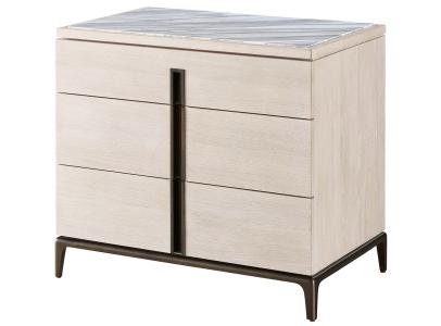 Condition photo showing New/Like New for universal furniture maren wood/metal stone top nightstand w/3 drawers in silver lining