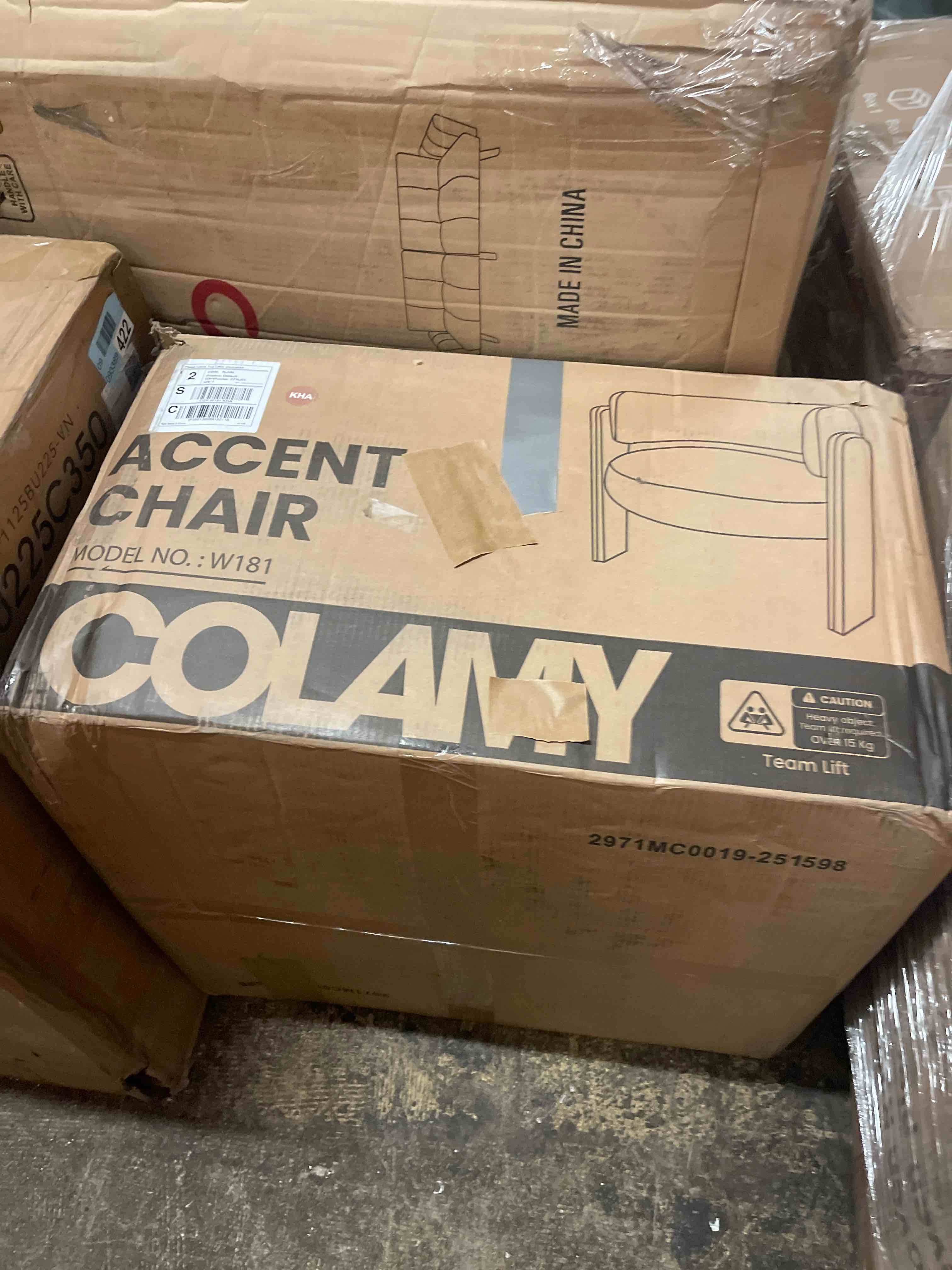 Condition photo showing New/Like New for colamy modern velvet accent chair, upholstered barrel chair, comfy side arm chair with 3 legs for living room, bedroom, reading, khaki