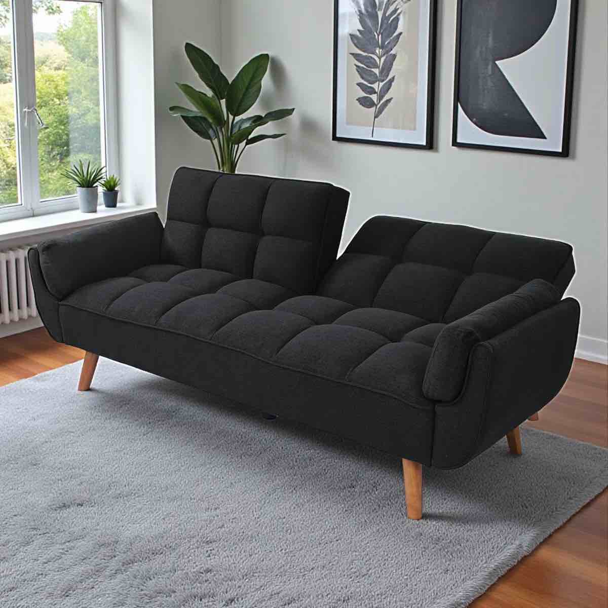 Condition photo showing New/Like New for edriel 75.39" futons upholstered convertible sofa, with tapered wood legs and adjustable backrest