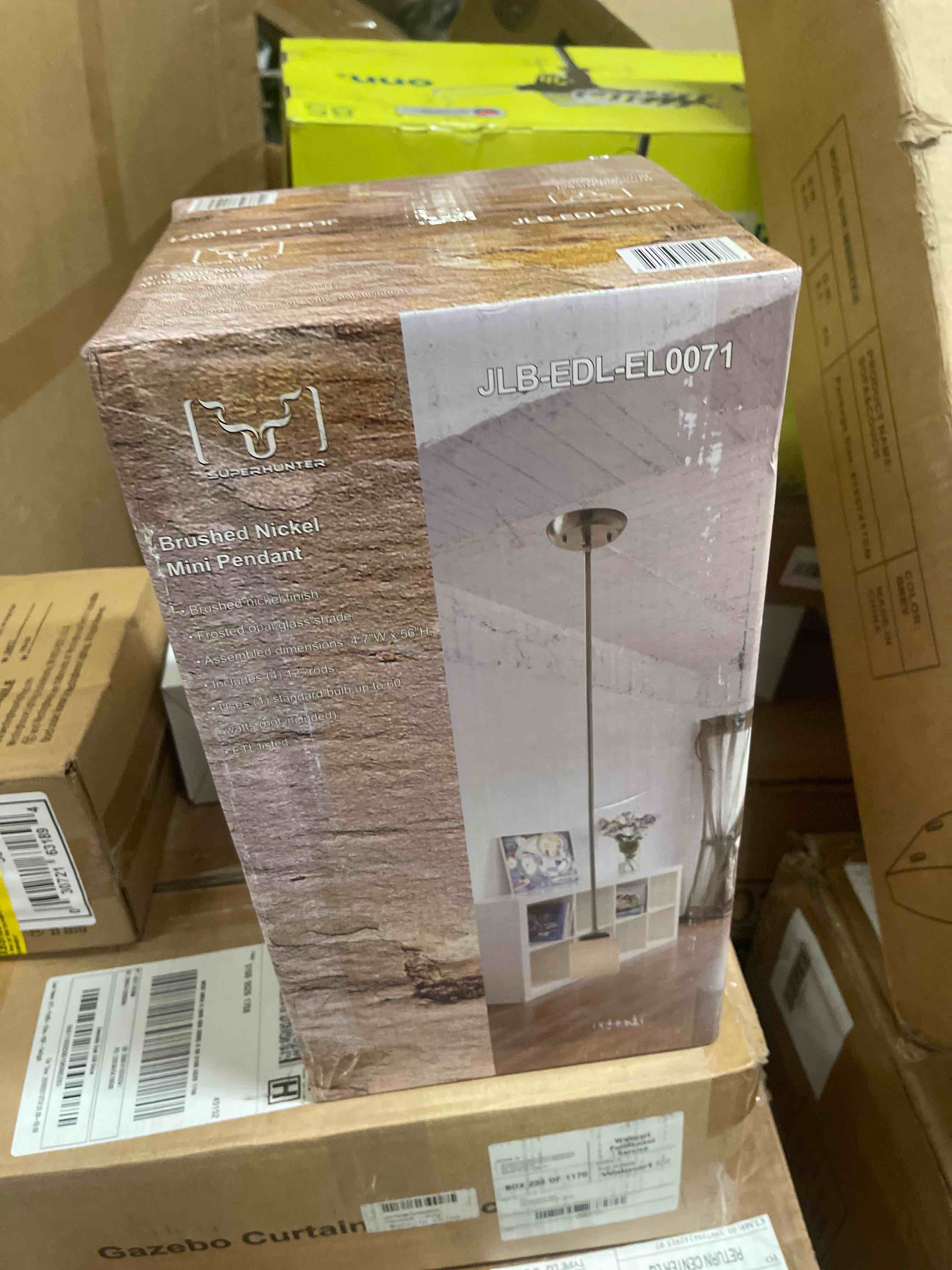 Condition photo showing New/Like New for superhunter 5 w x 56 h brushed nickel finish mini pendant