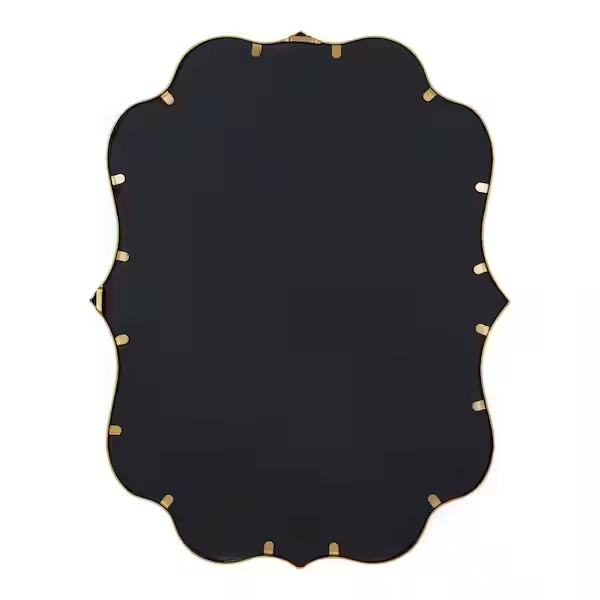 Condition photo showing New/Like New for higby 30.25 in. h x 24.00 in. w scalloped metal framed gold mirror