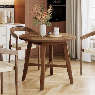 Condition photo showing New/Like New for little tree 31.5-inch brown solid wood round dining table for 2-4 farmhouse kitchen table