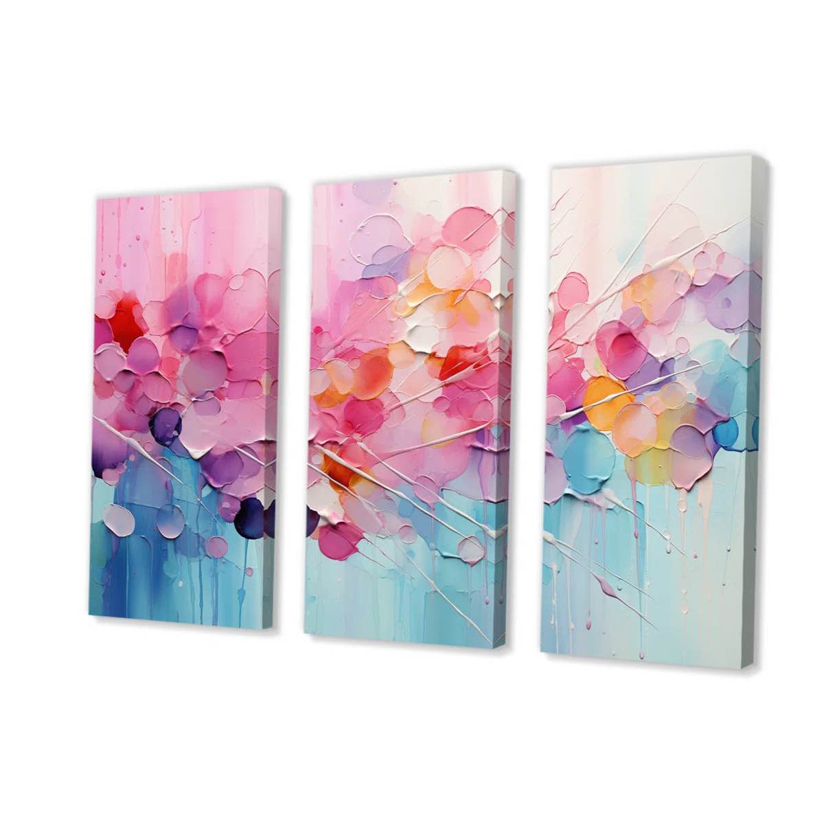 Condition photo showing New/Like New for pink blue pastel patchwork - abstract collages wall art living room set (set of 3) 