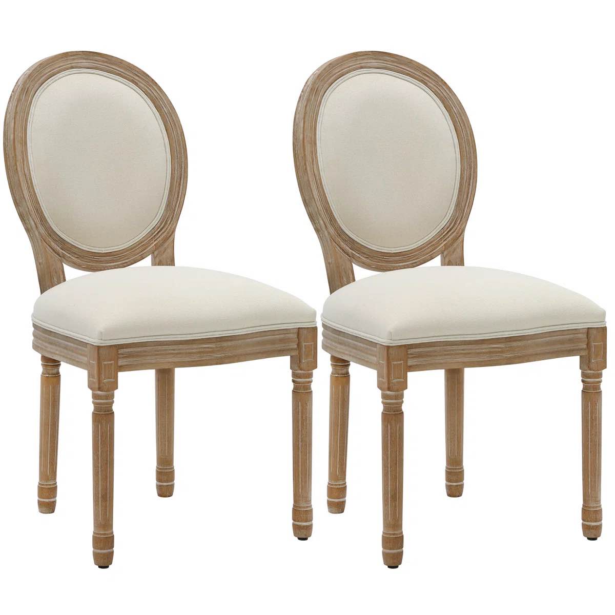Condition photo showing New/Like New for 20" h mid century modern upholstered linen side chair king louis back solid wood dining chairs (set of 2)