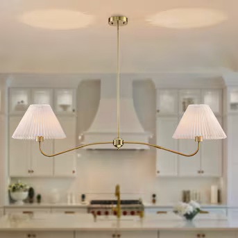 Condition photo showing New/Like New for 2 -light gold fabric metal chandelier