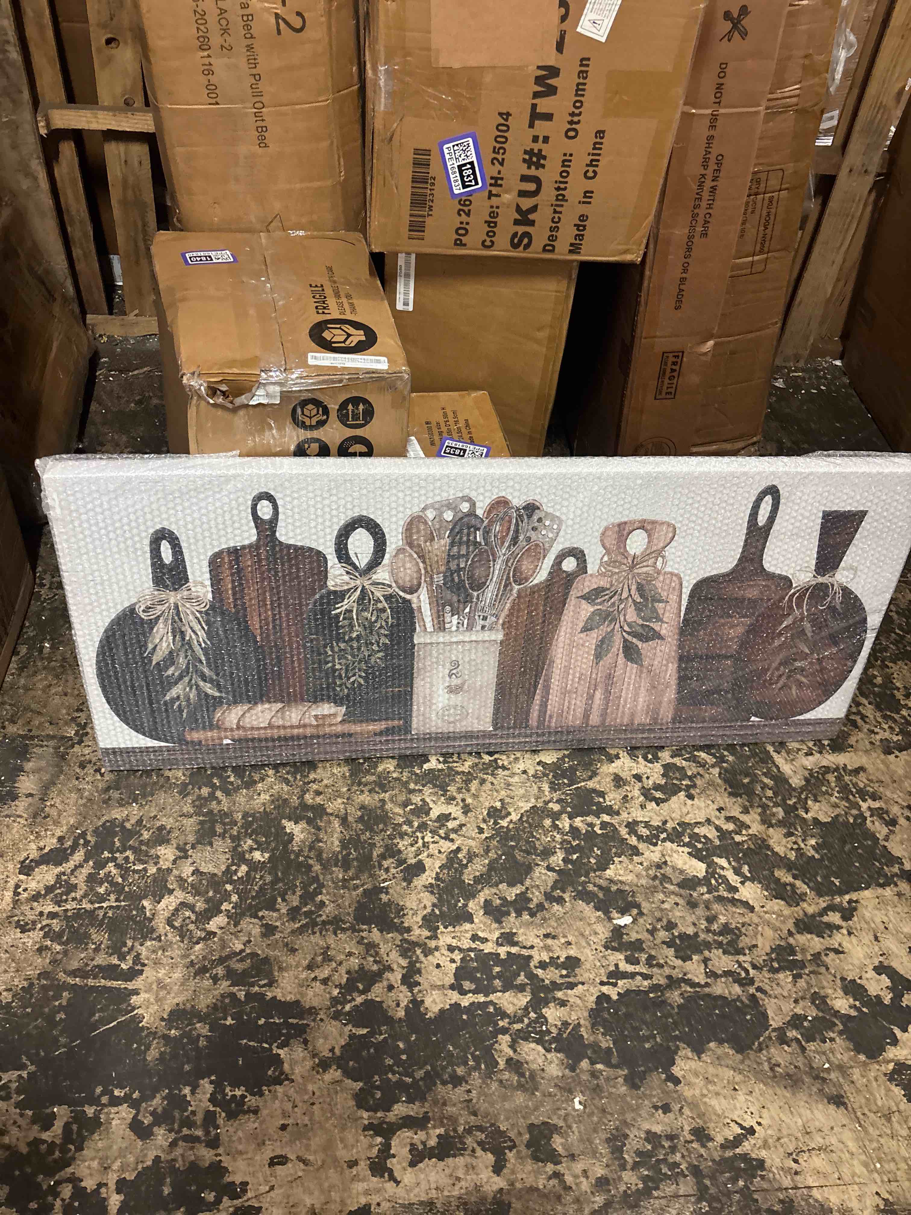 Condition photo showing New/Like New for stupell industries 'wooden kitchen items'| canvas art | stupell industries, easy to hang and sturdy, made in usa, by cindy jacobs
