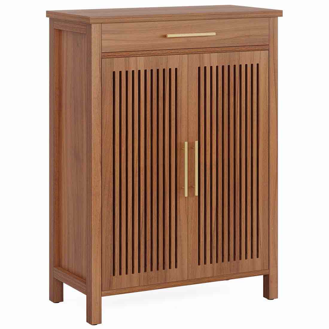 Condition photo showing New/Like New for 5-tier shoe cabinet with louvered doors and drawer