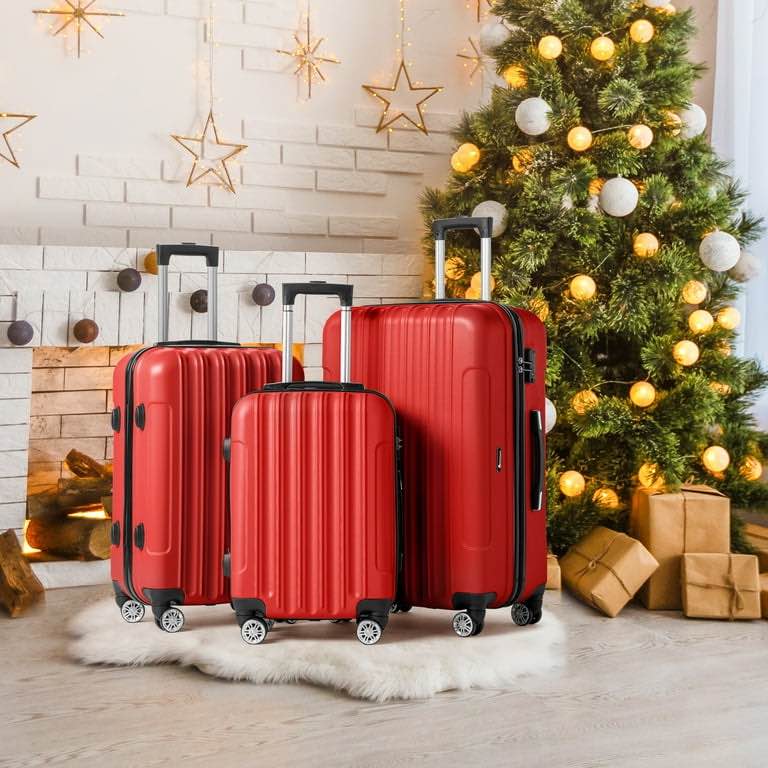 Zimtown 3 Piece Nested Spinner Suitcase Luggage Set With TSA Lock Red