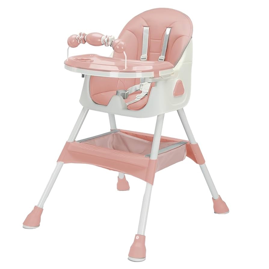 UBRAVOO 3-in-1 Baby HighChair, Foldable Portable Baby Dining Chairs Eat & Play Convertible High Chair with Double-Layer Dinner Plate and Toy Rack(Pink