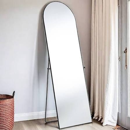 Full Length Mirror with Stand, 63"x20" Aluminum Alloy Floor Standing or Wall Hanging Mirror for Bedroom, Living Room, Dressing Room, 64IN-Arched-Black