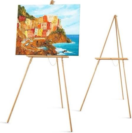 Falling in Art 65" A-Frame Tripod Easel Stand, Wooden Display Easel with Adjustable Canvas Holder, Floor Easel for Wedding Signs, Posters, Paintings, Artwork(Natural) 2 Pack