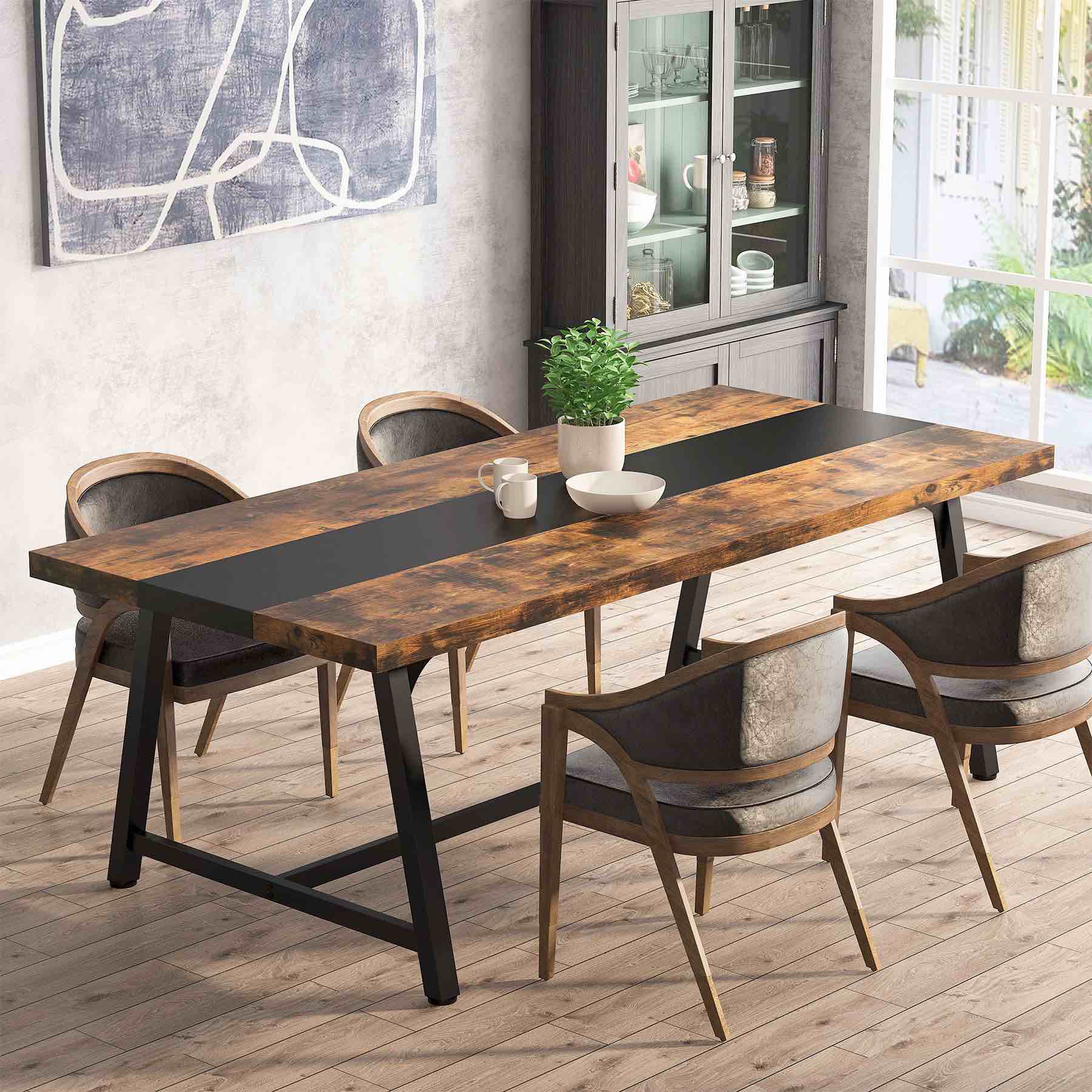 Dining Table for 8 People, 70.87" Rectangular Wood Kitchen Table