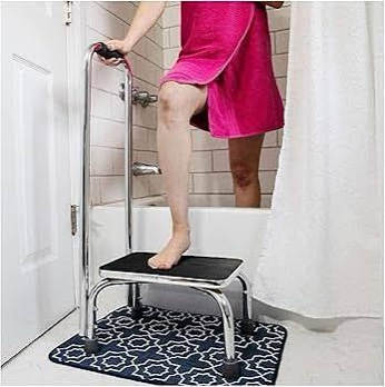 DMI Step Stool with Handle and Non Skid Rubber Platform Lightweight and Sturdy Stool for Seniors Adults and Children Holds up to 300 Pounds with 9.5 Inch Step Up 17.3 D x 12.3 W x 34 H Chrome