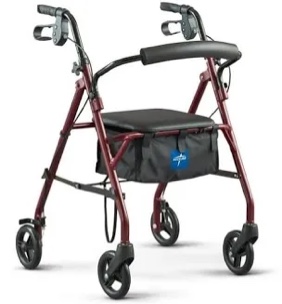 Medline Superlight Folding Aluminum Mobility Rollator Walker Red 250 lb. Weight Capacity 6 Wheels Adjustable