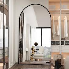 LFT HUIMEI2Y 76.4"x37" Arch Full Length Mirror, Large Floor Full Body Tempered Mirror with Aluminum Alloy Frame for Living Room, Bedroom, Gym, Stand or Leaning Wall-Mounted, Black