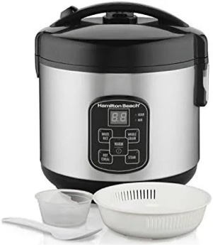 Hamilton Beach Digital Programmable Rice Cooker & Food Steamer  8 Cups Cooked (4 Uncooked)  With Steam & Rinse Basket  Stainless Steel (New Open Box)