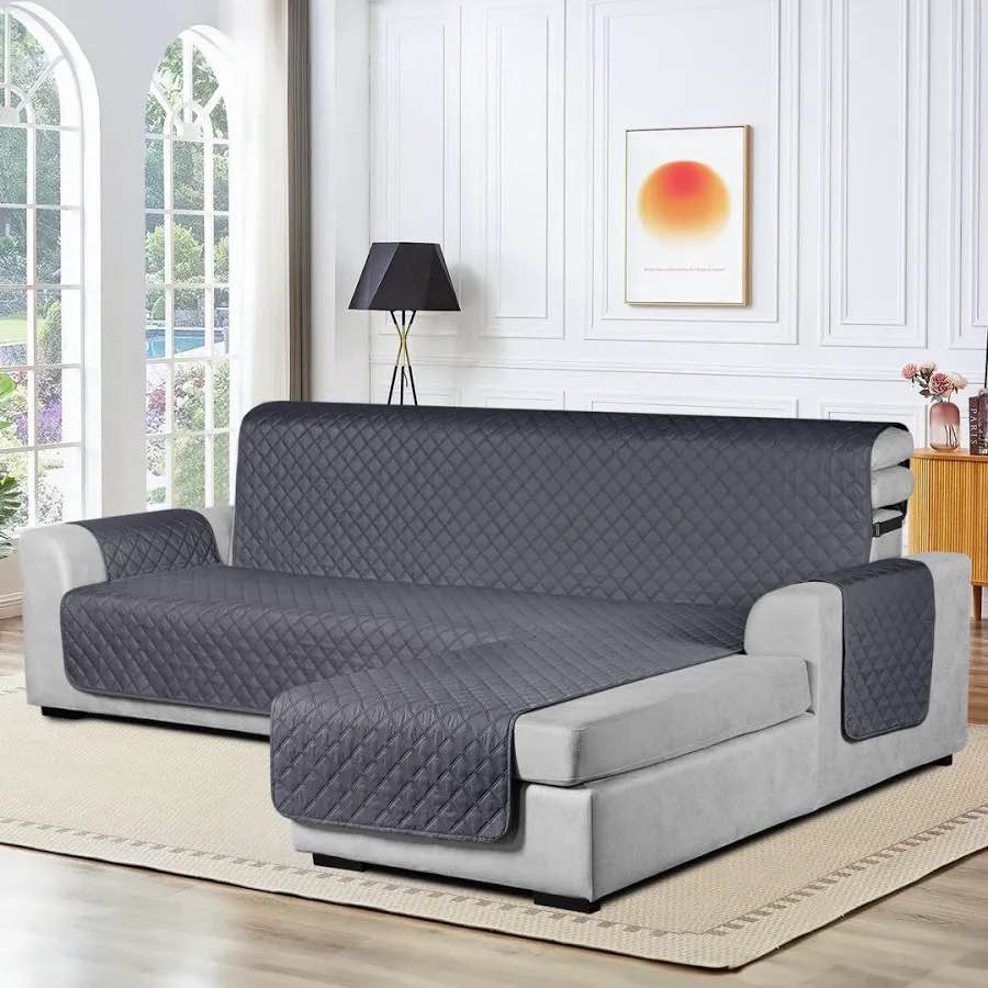 vansofy upgraded sectional couch covers 100% waterproof l shaped sofa slipcover reversible chaise lounge cover for sectional sofa cover for pets dog cat(small, dark gray)