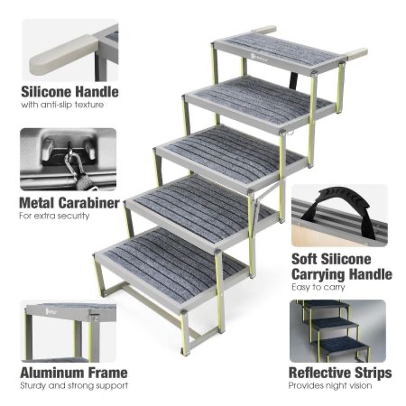 Condition photo showing New/Like New for Veehoo Dog Ramp for Bed Couch Height Adjustable from 17" to 23", Foldable Stairs B0FDWPDHYJ for Dogs to Get on Bed 17" Extra Wide, Portable Pet Doggie Steps Indoor with Non Slip Pad, Support up to 150 lbs