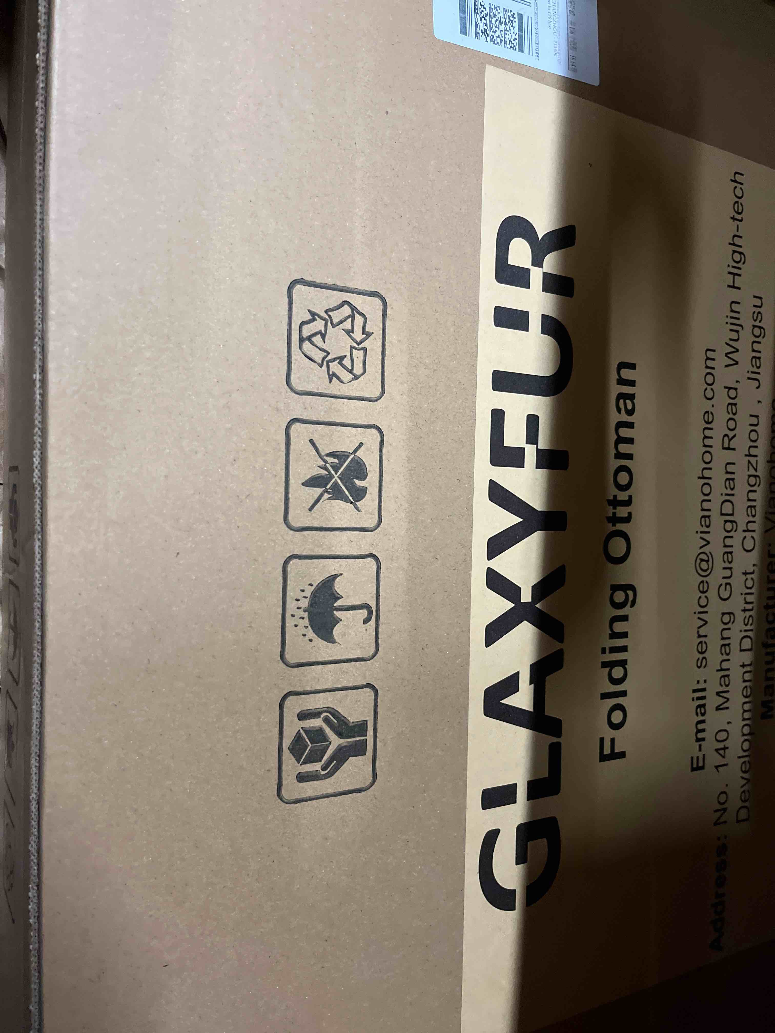 Condition photo showing New/Like New for GLAXYFUR 43 Inches Folding Storage Ottoman Bench, Storage Chest, Footrest for Entryway, Living Room, Holds up to 660 lb, Brown