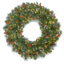 National Tree Company 30" Crestwood Spruce Wreath With Red Berries, Pine Cones, Glitter & 70 Battery-Operated Led Lights