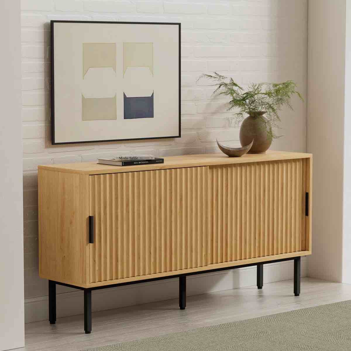 47" Fluted Tv Stand With Storage Cabinet For Living Room 