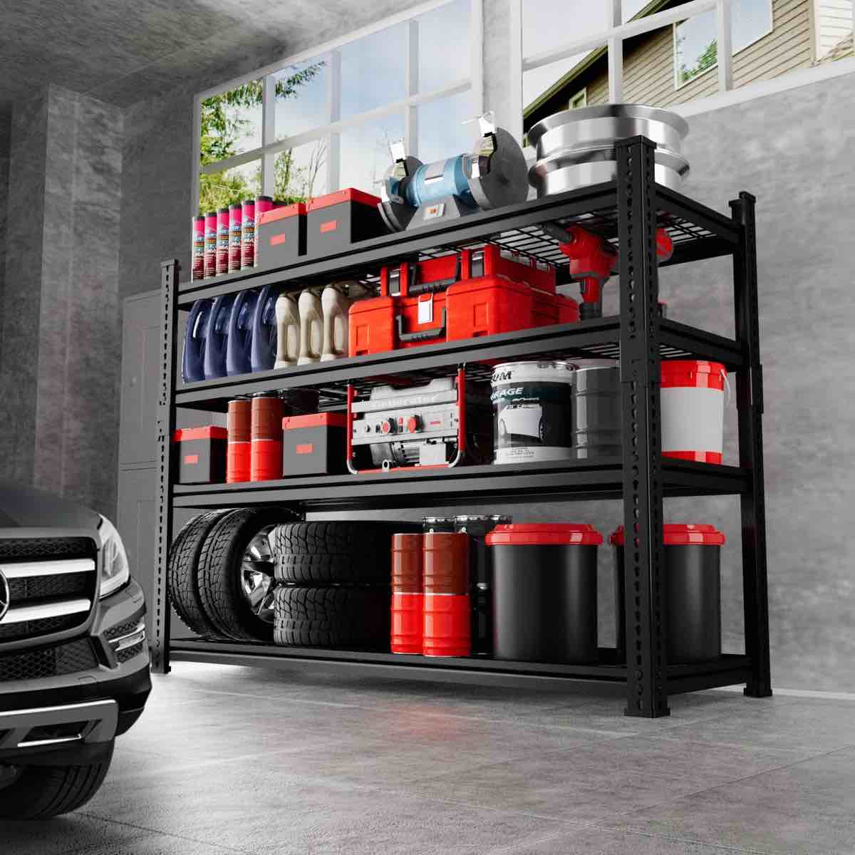 Rikuto Adjustable Heavy Duty Metal Shelving Unit For Garage,Pantry,Storage,Toolsheds, Warehouses 