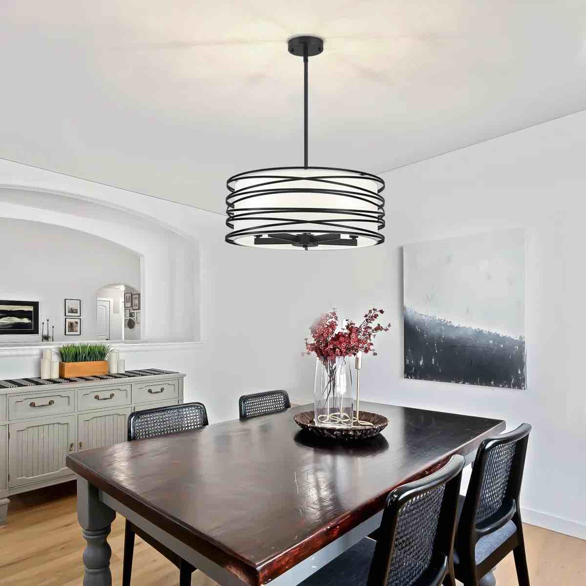 Briggitte 5 - Light Dimmable Modern Farmhouse Metal Fabric Drum Chandelier For Living Room Kitchen Entryway Hallway Foyer