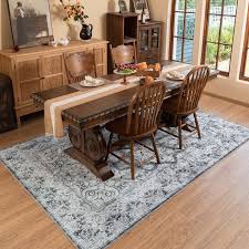 Distressed Floral Geometric Machine Washable Area Rug in Gray (9 x 10)