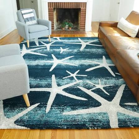 Balta Martin Coastal Starfish Stripe Area Rug Blue 