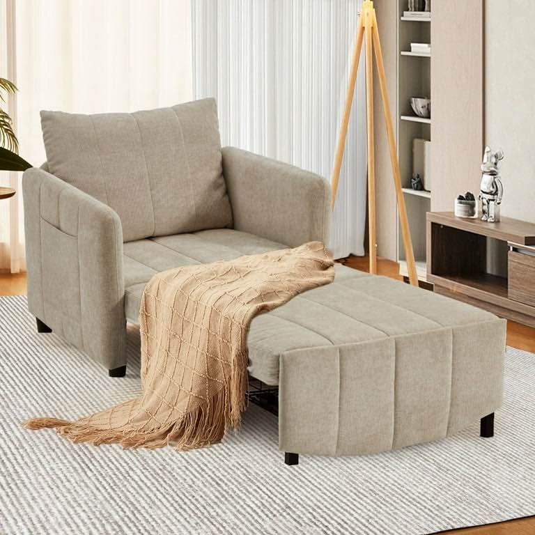 zzw 84" Extra Long Convertible 4 in 1 Sleeper Chair with Pull-Out Mechanism, Light Brown