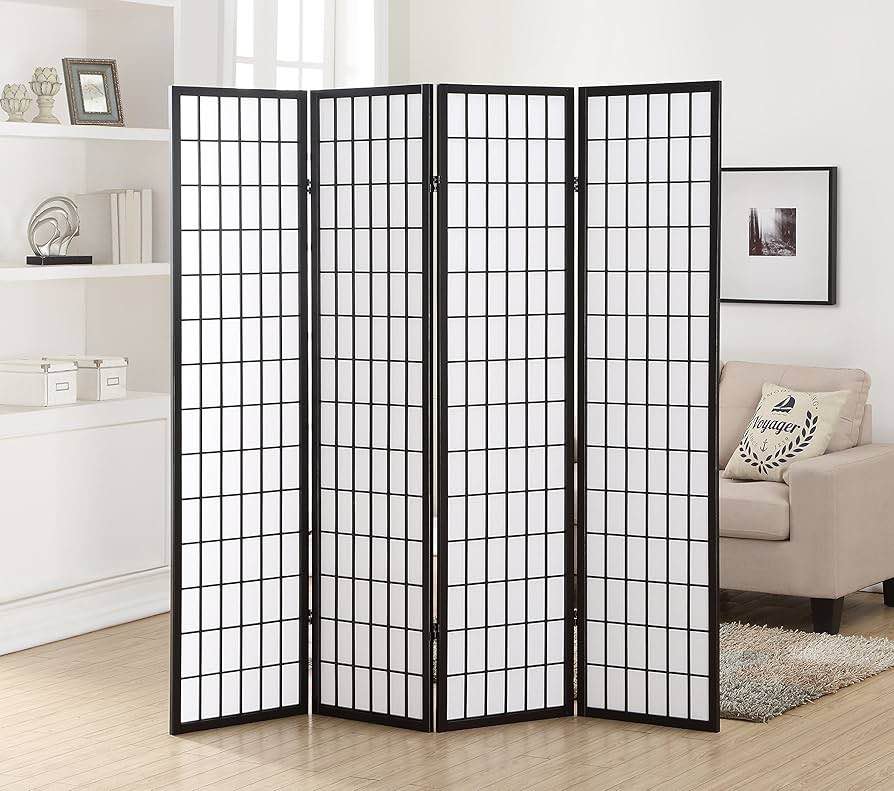 roundhill furniture hoceima oriental shoji 4 panel room divider  71  tall  black