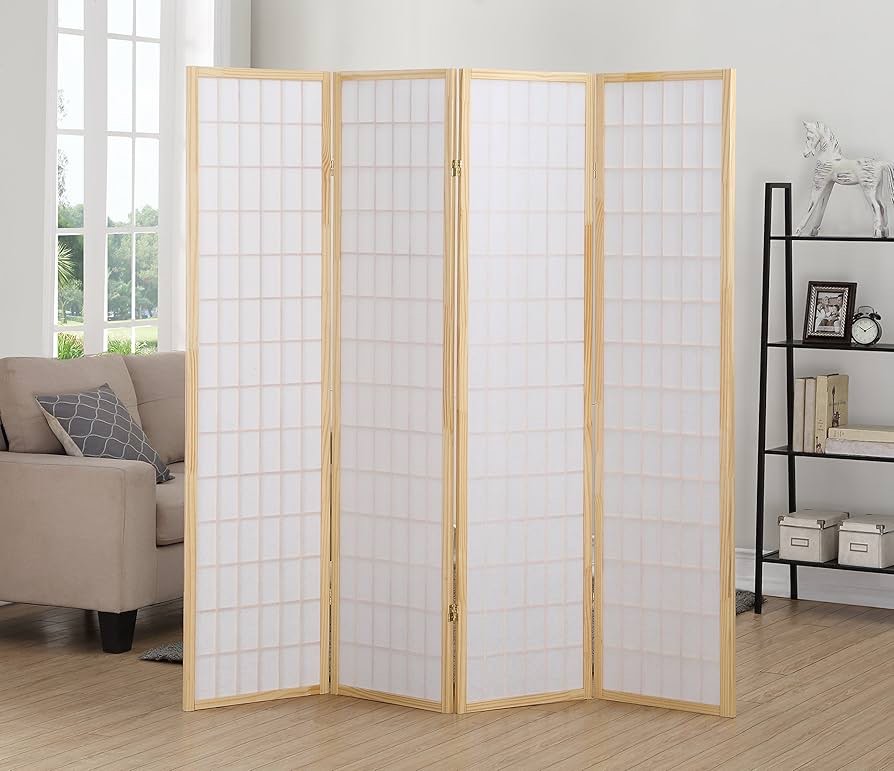 roundhill furniture roland 4 panel oriental shoji screen/room divider in natural