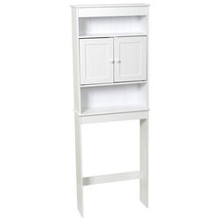 Condition photo showing New/Like New for zenna home over the toilet storage cabinet, wooden bathroom storage organizer with glass doors and 3 shelves, bathroom space saver that fits above toilet, white