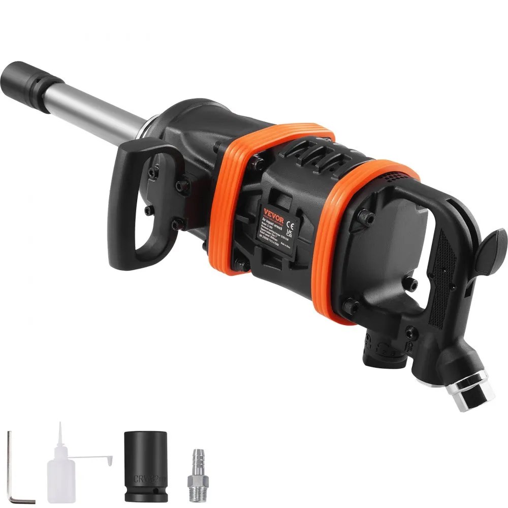 vevor 1 inch air impact wrench, up to 5175 ft-lbs beast reverse torque output pneumatic impact gun w/ 8 inch extended anvil for repairs and maintenance of heavy duty machinery / semi-truck / bus