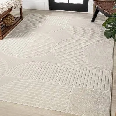 jonathan y scn104b-8 nordby high-low geometric arch scandi striped indoor/outdoor area rug, modern, contemporary, geometric, bohemian, bedroom, kitchen, living room,non shedding,ivory/cream,8' x 10'