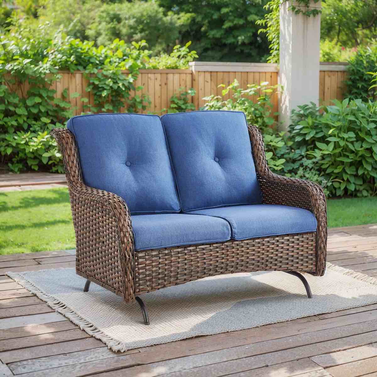 Mickala Patio Glider Bench - Outdoor Rocking Loveseat With Sturdy Frame And Cushion