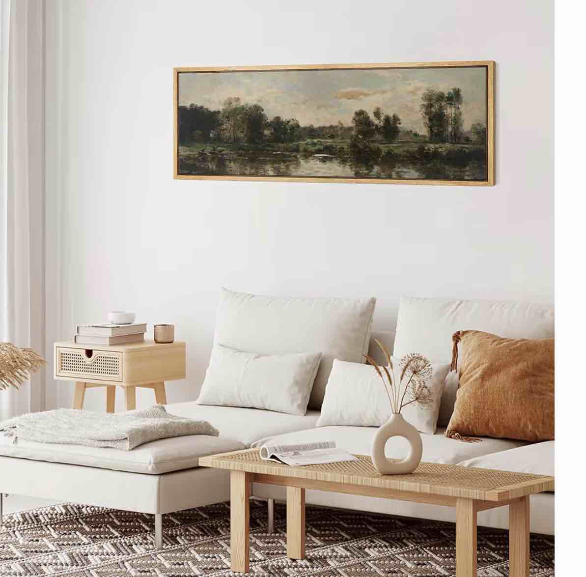 rustic countryside vintage landscape sketch tree and landscape pattern modern art extra large artwork print wall art