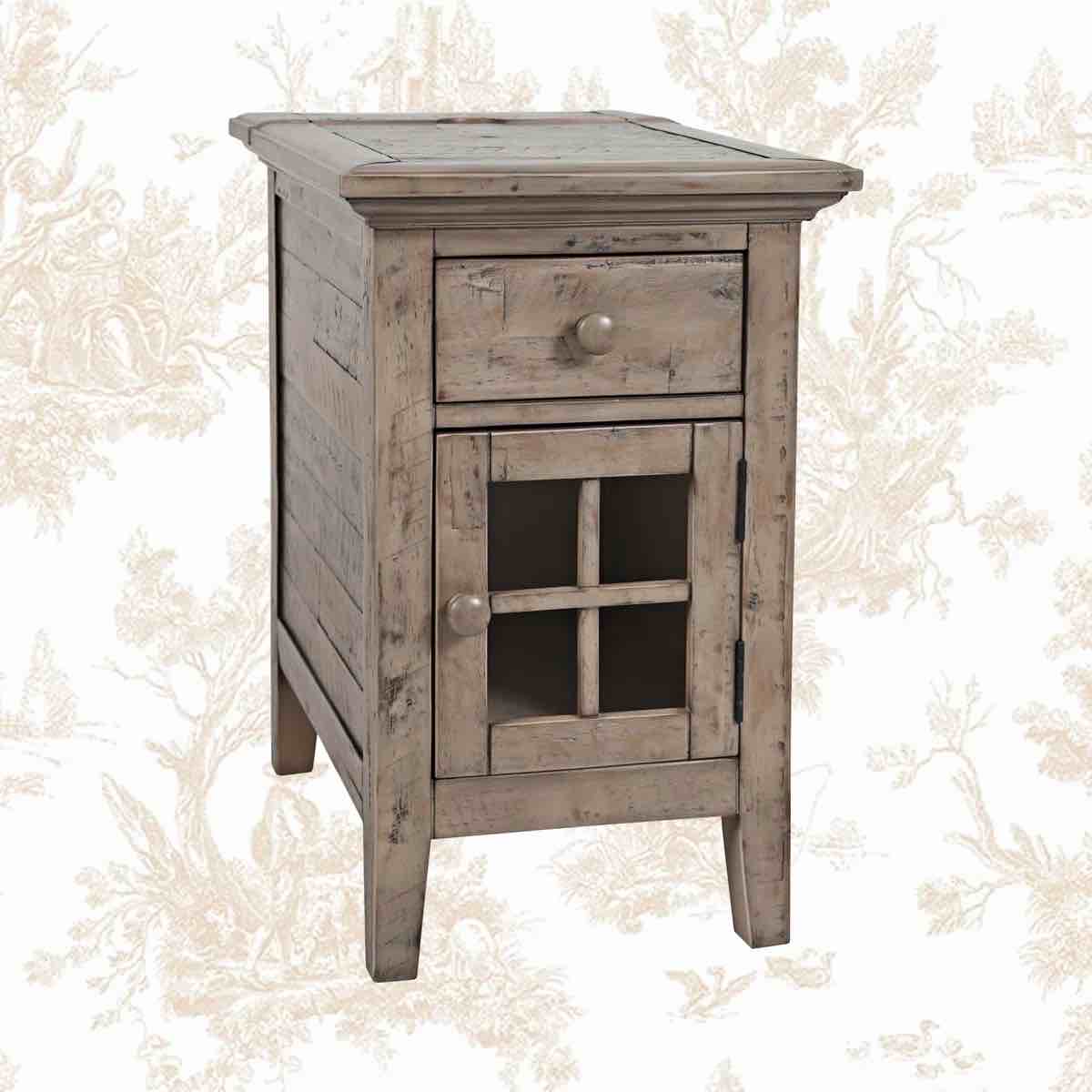 Ellie Solid Wood End Table with Storage and Built-In Outlets