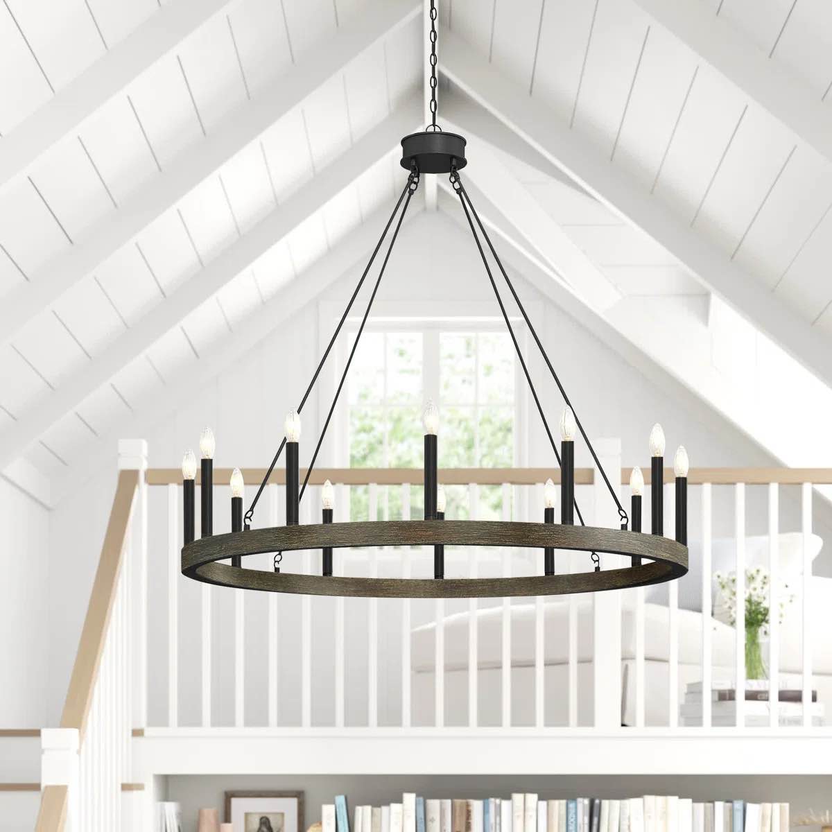 Madalyn 12 - Light Candle Style Wagon Wheel Chandelier