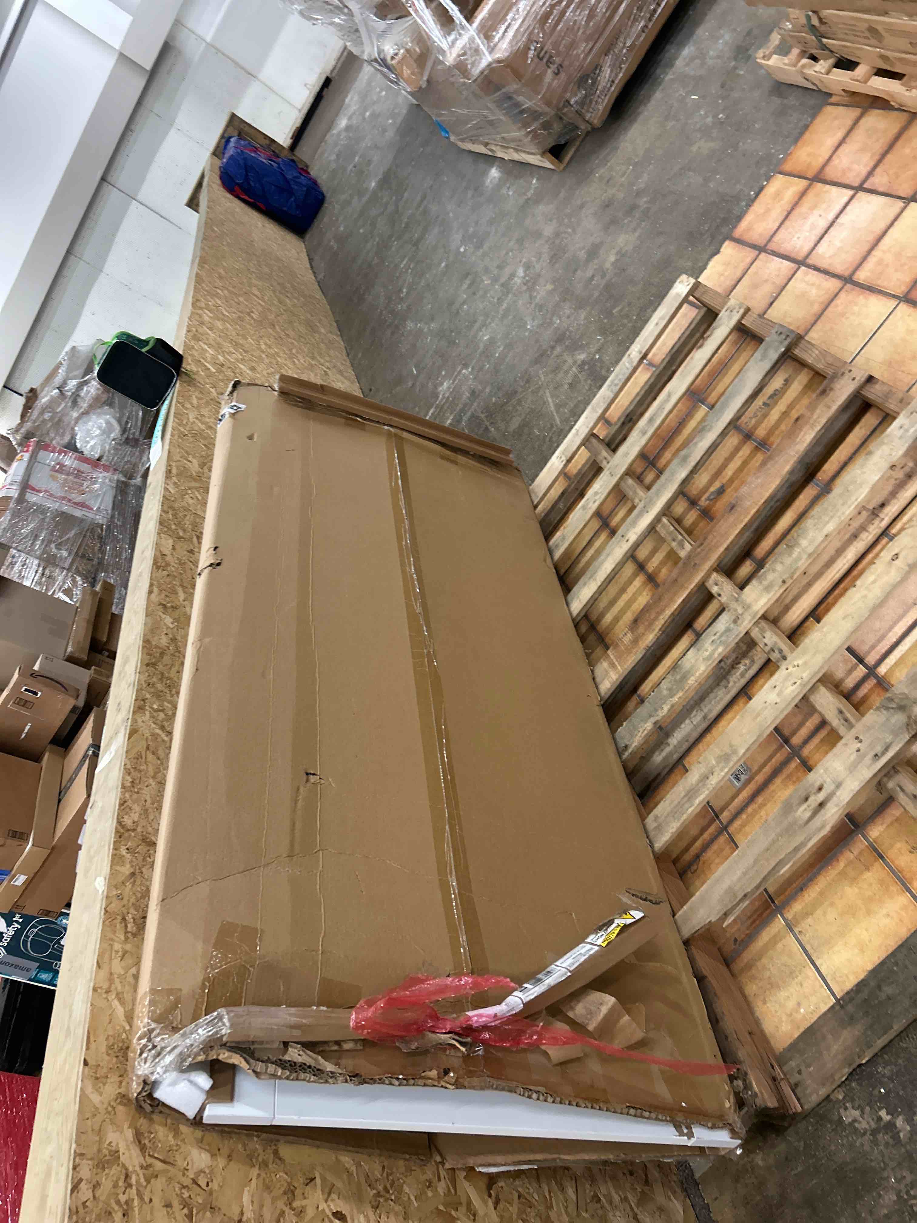 Condition photo showing New/Like New for barnsmith 72x80 sliding closet door, 3-panels preassembled frosted glass door panel with hardware kits & matching fascia, mdf covered with water-proof & anti-scratch pvc surface, white