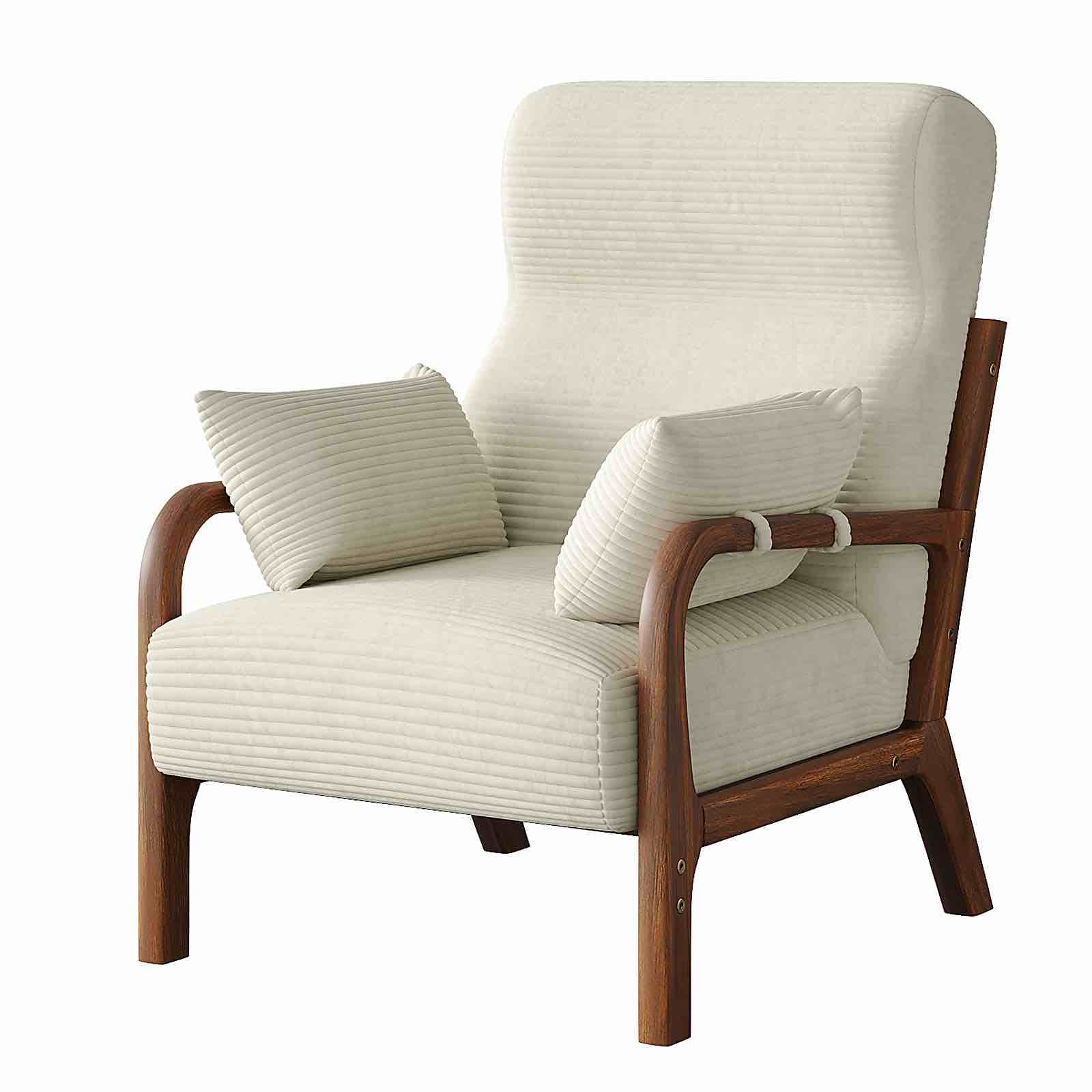 Bestier Fabric Armchair Accent Chair With Mid-Back And 2-Armrest Pillow, White